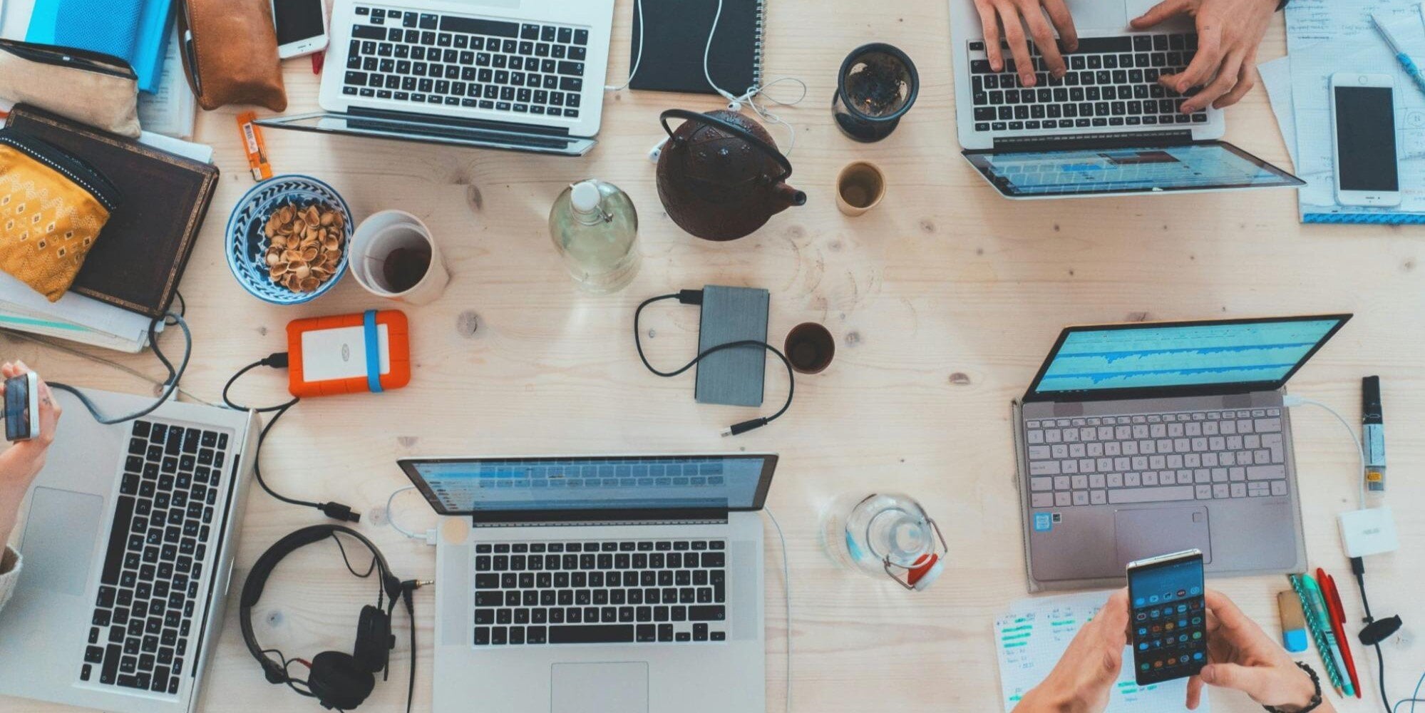 a birds eye view of laptops 
